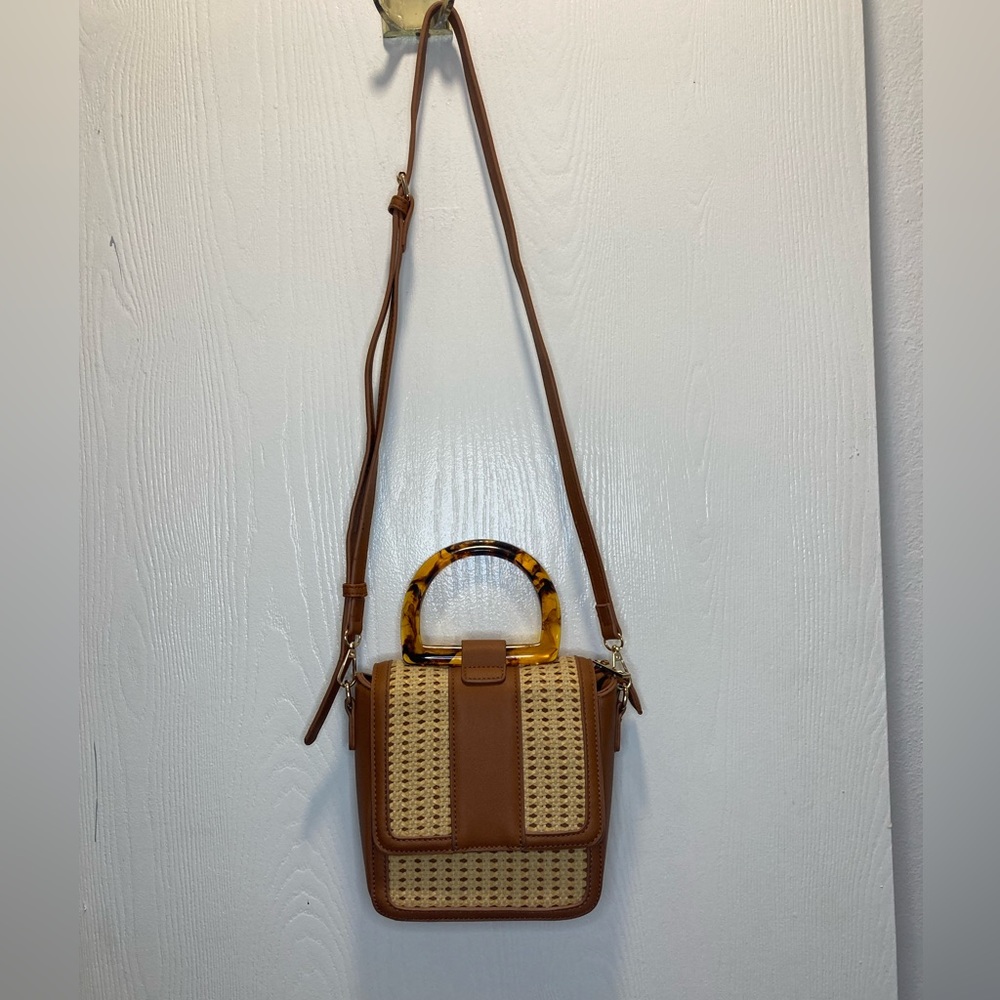 Malibu Skye Vegan Woven Crossbody Bag Wicker Handle Peta Approved Square